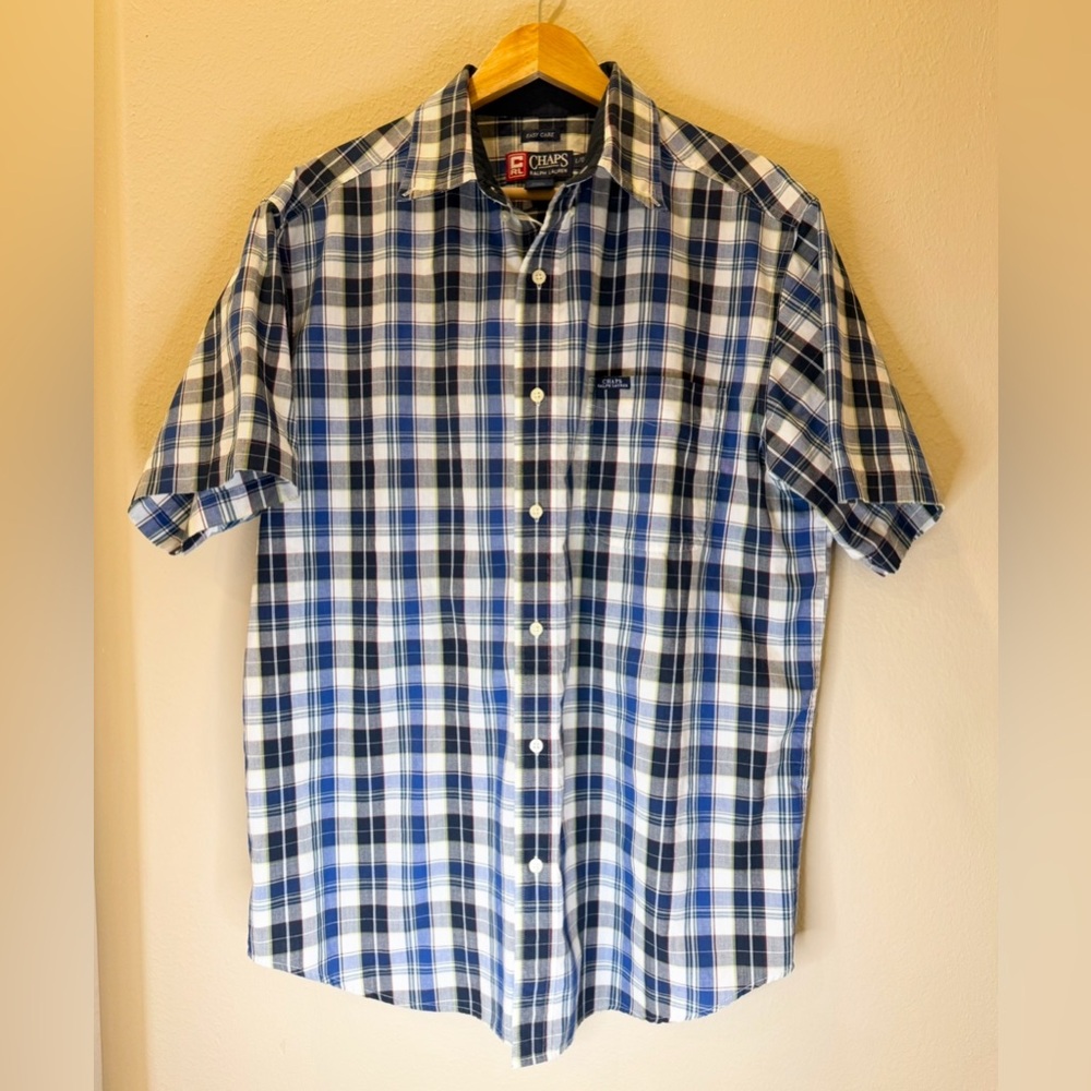 Chaps Men's Navy and White Checkered Shirt Size L Excellent Condition